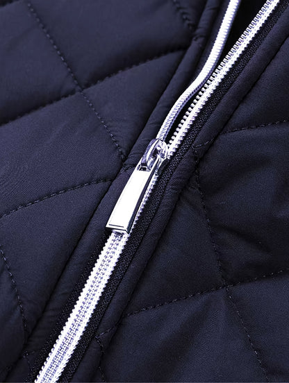 Men'S Diamond Pattern Fleece-Lined Jacket | Casual Stand Collar Warm Coat with Zipper Closure for Autumn and Winter