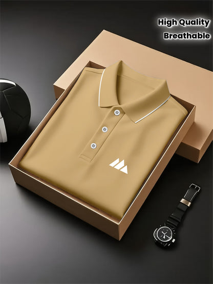 Creative Geometric Pattern Printed Shirt - Breathable Golf Top, Short Sleeve, Button Neck, Regular Pattern, High Quality Fabric, Slightly Elastic, Suitable for Tennis Sports and Business Occasions, Can Be Used as a Gift - ayq