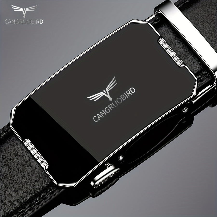 1pc Men'S Adjustable Automatic Buckle Belt - Sleek Black Faux Leather, Alloy Buckle, Stylish for Business & Casual Attire
