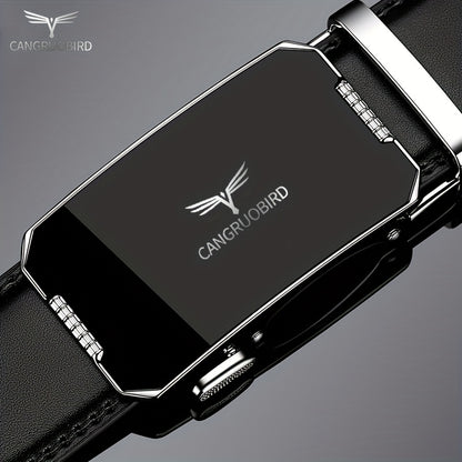 1pc Men'S Adjustable Automatic Buckle Belt - Sleek Black Faux Leather, Alloy Buckle, Stylish for Business & Casual Attire