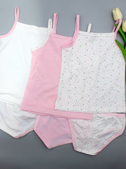 Girls' Cotton Floral Camisole & Briefs Set - Comfortable 3-Pack