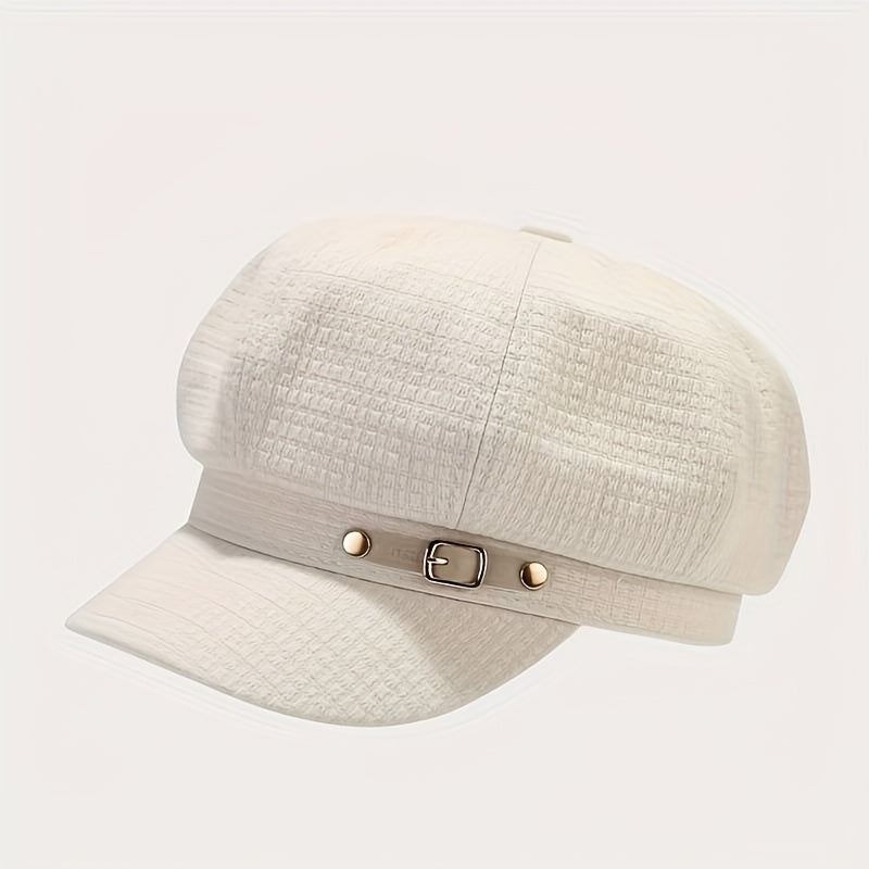 Vintage Plaid Octagonal Breton Cap for Women, Spring & Autumn