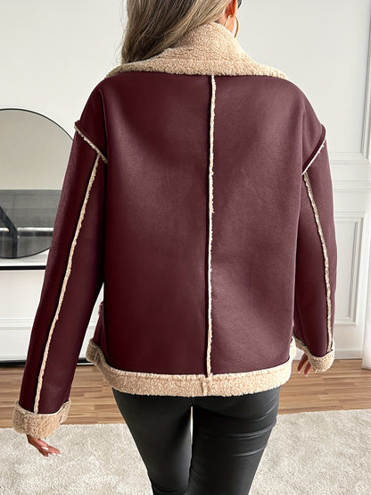 Women's Elegant Motorcycle Jacket - Heavy-Duty Winter Coat, Brown, Non-Stretch Motorcycle Outerwear for Cold Weather Riding & Everyday Chic - Machine Washable Outer Jacket, Seasonal Fashion, Classic Design, Premium Detailing,