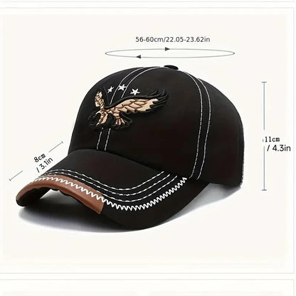 Unisex Fashion Cool 3D Eagle ասեղնագործված բեյսբոլի գլխարկ, կարգավորելի արևապաշտպանություն պատահական սպորտային արևապաշտպան գլխարկ կանանց և տղամարդկանց համար