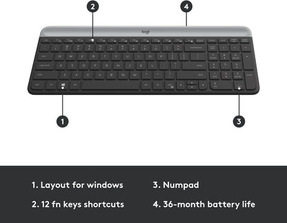 Logitech MK470 Slim Wireless Keyboard and Mouse Combo - Modern Compact Layout, Ultra Quiet, 2.4 Ghz USB Receiver, Plug N' Play Connectivity, Compatible with Windows - Graphite