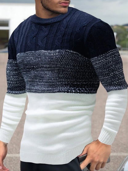 Men's Color Block Patchwork Round Neck Casual Fabric Pullover