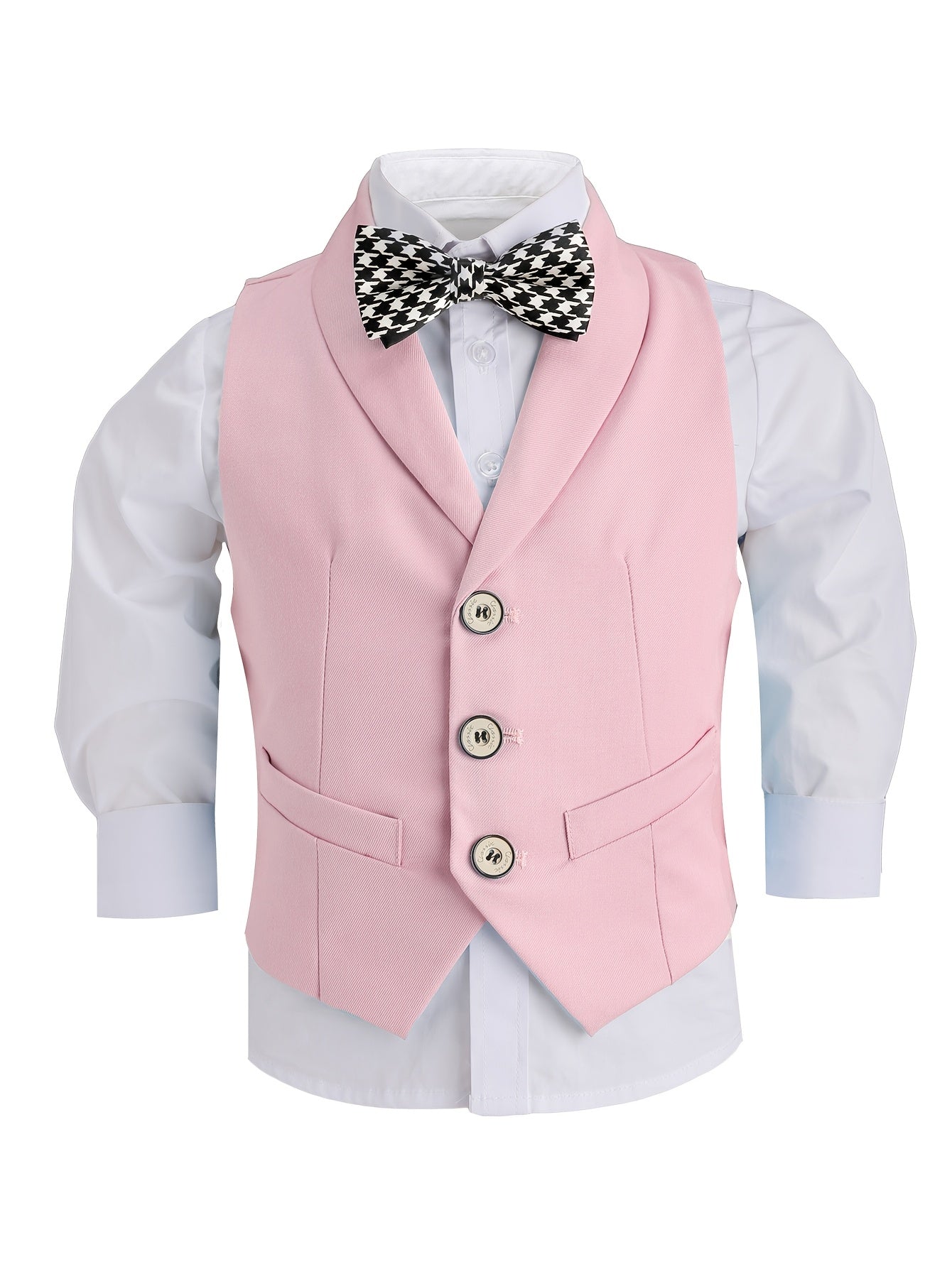 Boys' Korean Style Solid Color Vest Suit with Bow Tie