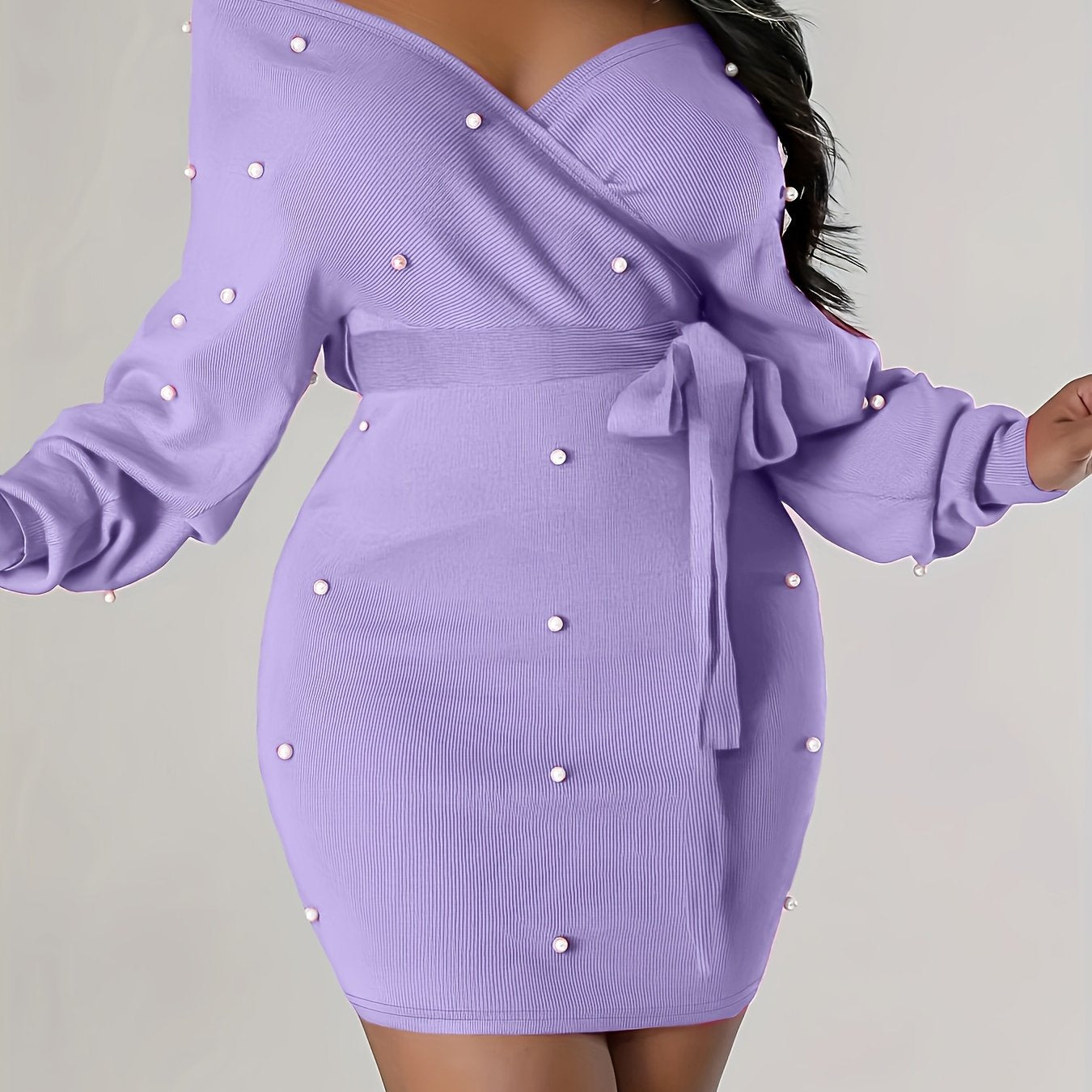 Women'S Clothing: Off-Shoulder Dress with Long Sleeves And Beaded Bodycon Style