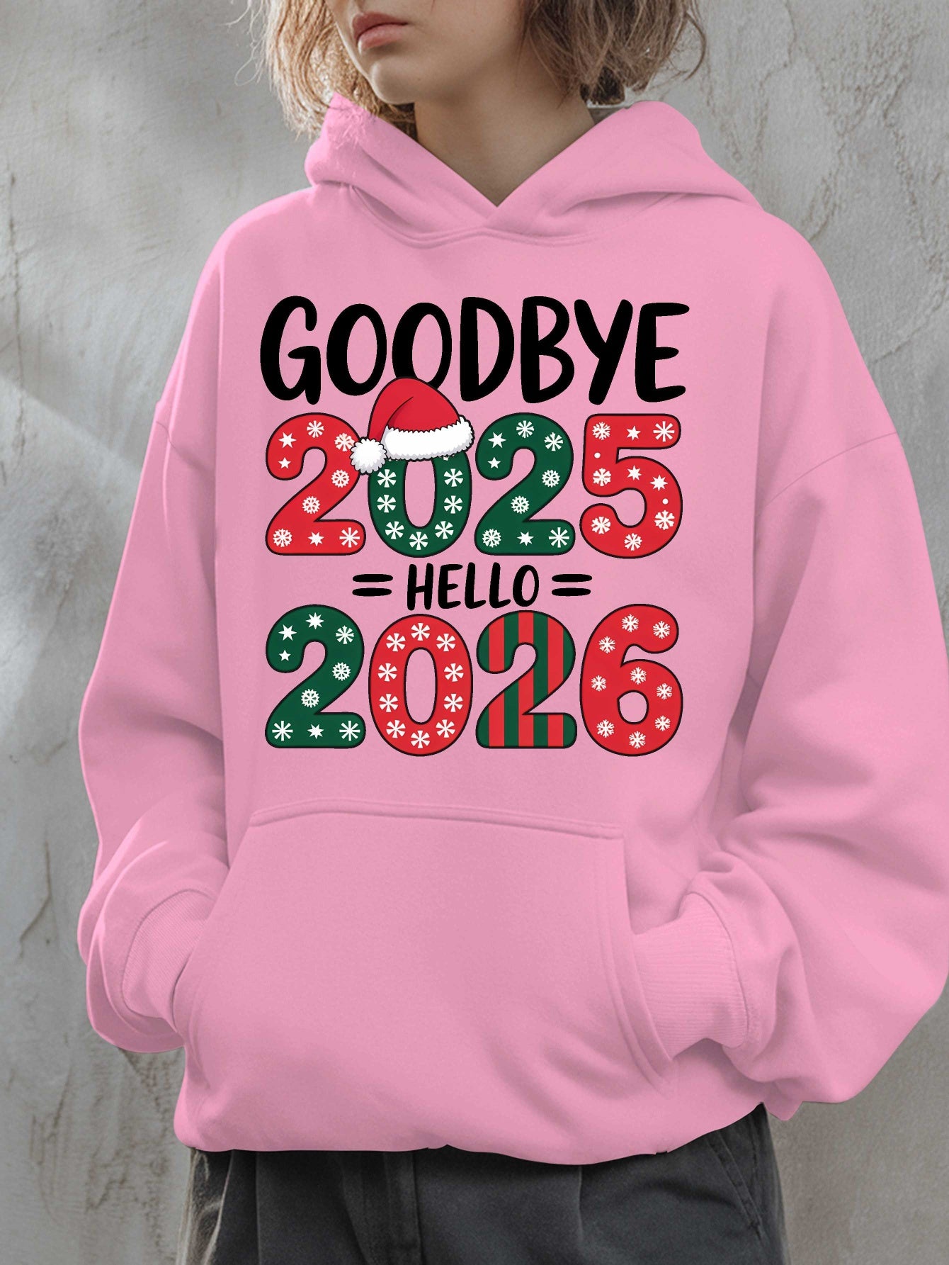 Women'S Hoodie - Goodbye 2025 Hello 2026 Sweatshirt with Christmas Countdown Design, Beige Pullover Hoodie, Front Pocket for Fall/Winter, Cozy Long Sleeve Sweater for New Year'S Eve & Everyday Winter Outfits - Perfect Gift fo