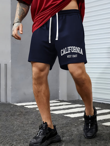 Men's Fashion Print Drawstring Shorts - Casual Summer Wear with Pockets, Breathable Polyester Blend, Machine Washable