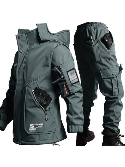 Men's Warm Fleece Casual Jacket and Pants Set for Winter