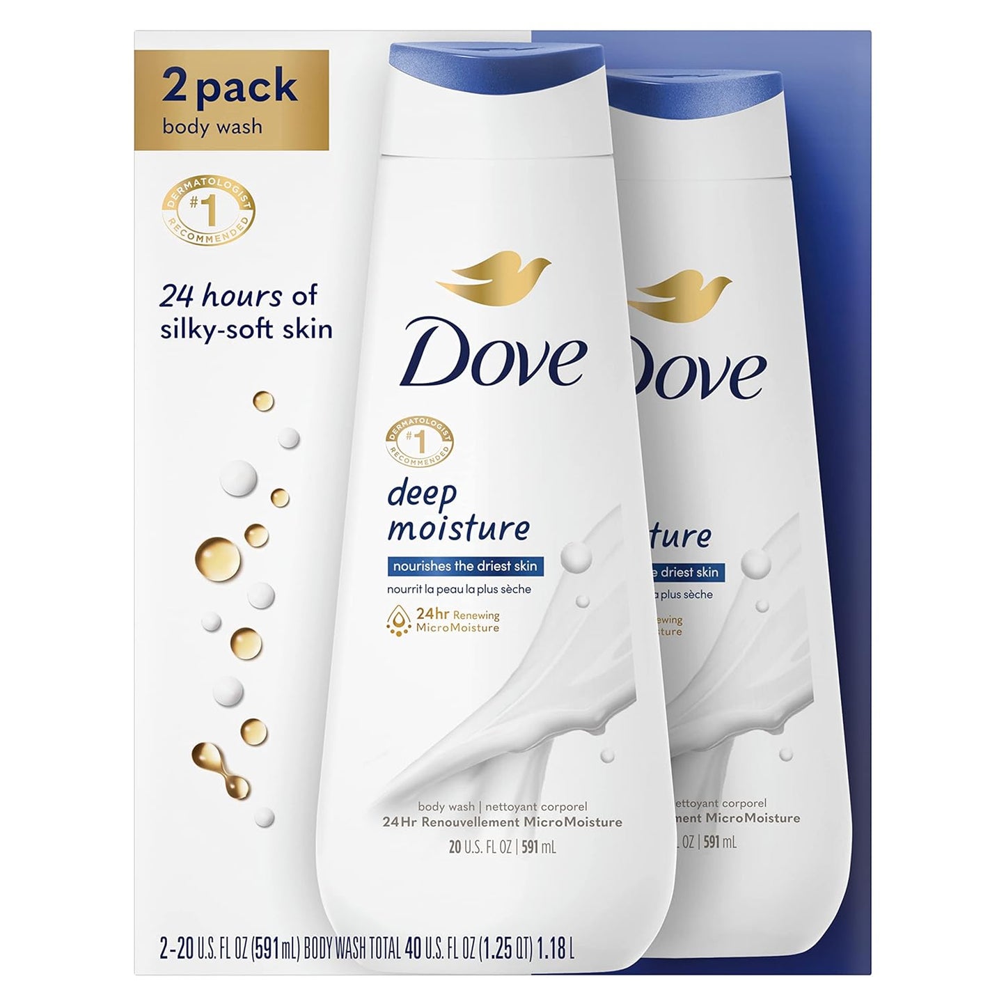 Dove Body Wash with Pump Deep Moisture for Dry Skin Moisturizing Skin Cleanser with 24Hr Renewing Micromoisture Nourishes the Driest Skin 30.6 Oz