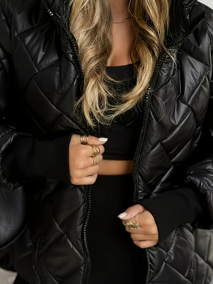 Women's Loose Hooded Jacket, Soft Warm Casual Outerwear