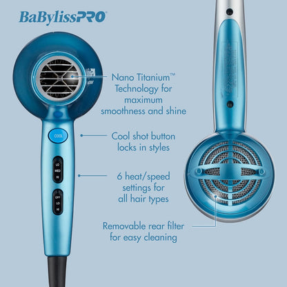 Babylisspro Hair Dryer, Nano Titanium 2000-Watt Blow Dryer, Professional/Ionic
