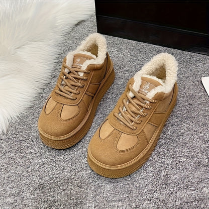 1 Pair Women's Winter Snow Boots with Plush Faux Fur, Thick Rubber Sole & Lace-Up Closure - Round Toe Warm Ankle Boots, Black & White Casual for Ice, Snow  Casual Attire (Hand Washable) - Cozy Cold-Weather Footwear, Boots For