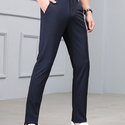 Men's Slim-Fit Stretch Casual Pants with Multiple Pockets - Waterproof, UV Protection, Light Gray, Straight Leg, Nylon Blend for Spring/Fall, Button Closure, Comfortable & Stylish Design, Everyday Comfort Pants | Modern Casua