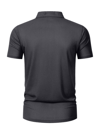 Summer Sports Casual Wear High-End Front Button Short Sleeve Shirt Breathable Turn- Collar Mesh Stretch Solid Color Top Golf Business Men's Short Sleeve - ayq