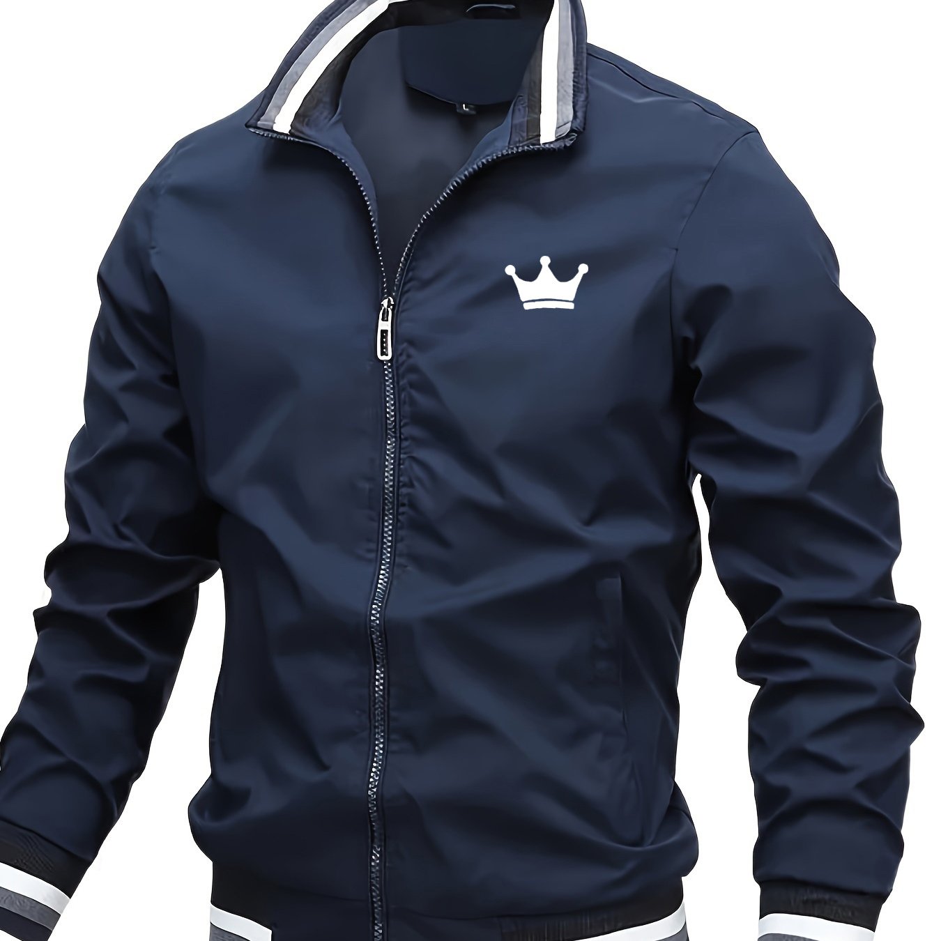 Men's Lightweight Jacket - Mustard-Yellow with Black Print Stripes, Zipper Closure & Structured Fit for Urban Streetwear, Formal Events - Spring/Fall Outerwear Coat, Spring Outerwear, Striped Detail Jacket, Nonstretch Materia