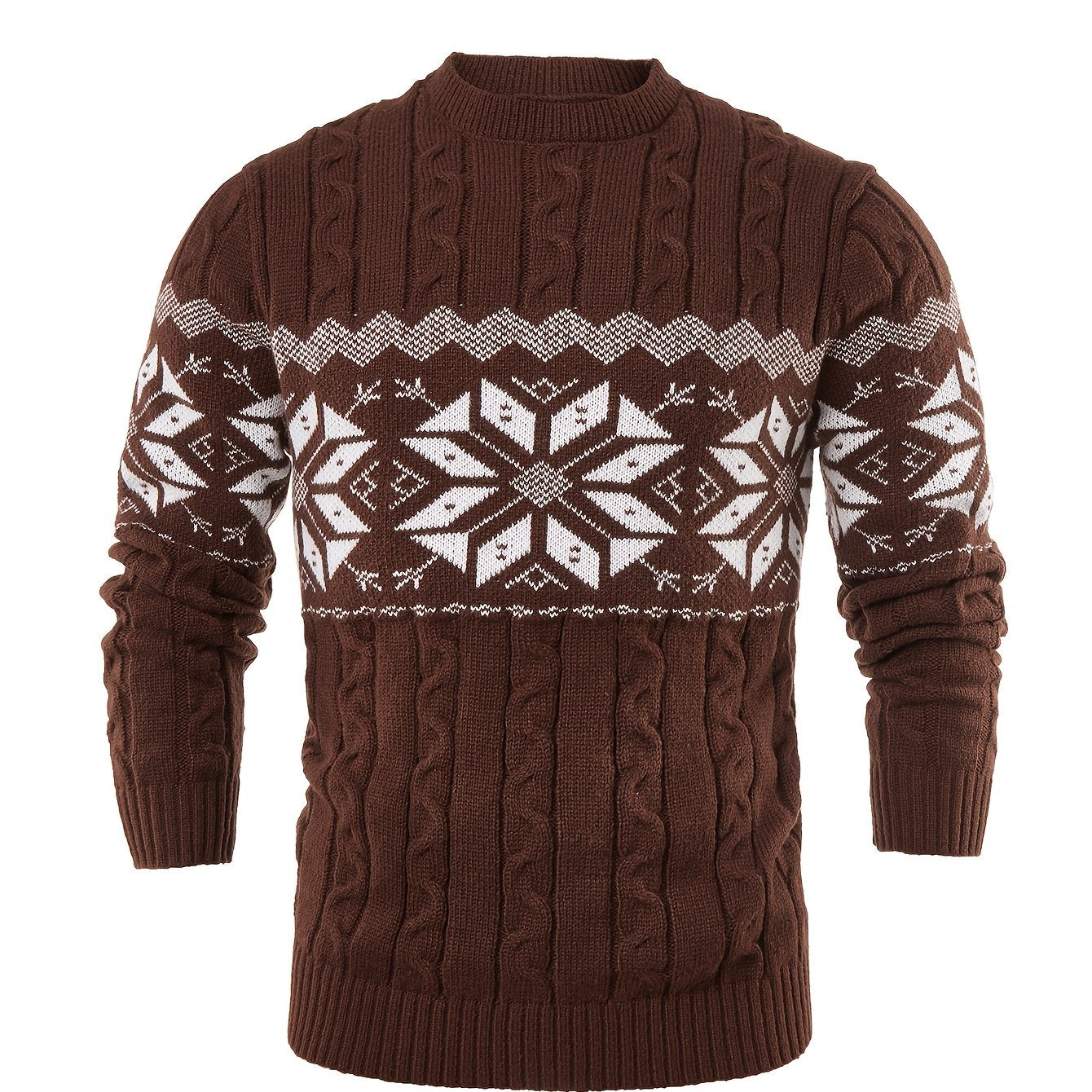 Men's Slim-Fit Cable Knit Sweater - Winter Warm Pullover with Geometric Corduroy Clasp (Adjustable Rope), Round Neck Long Sleeve Casual Sweating for Fall/Winter Layering - Hand Washable Knitwear for Smart-Casual Outfits (Not