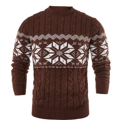 Men's Slim-Fit Cable Knit Sweater - Winter Warm Pullover with Geometric Corduroy Clasp (Adjustable Rope), Round Neck Long Sleeve Casual Sweating for Fall/Winter Layering - Hand Washable Knitwear for Smart-Casual Outfits (Not