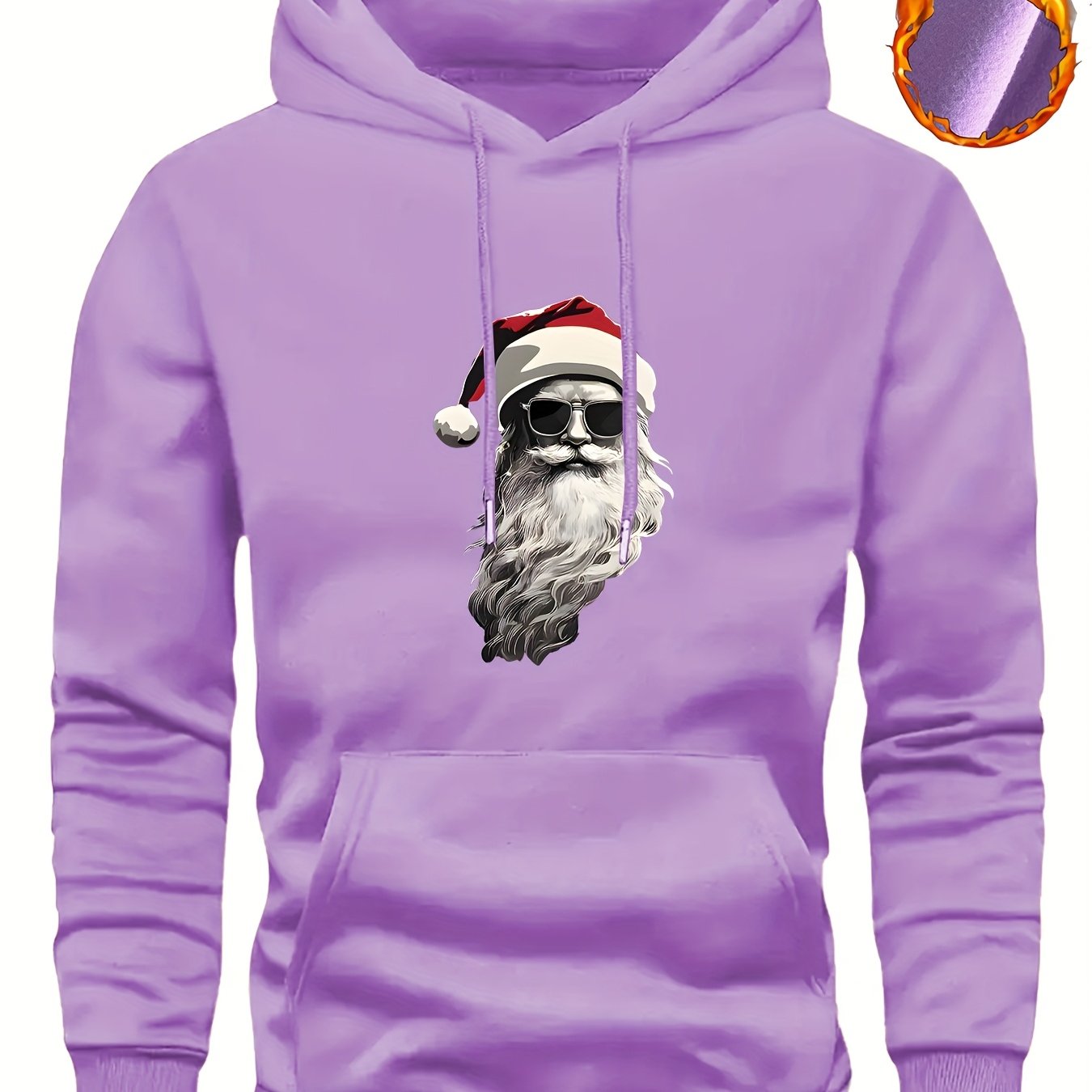 Men'S Heavyweight Hooded Sweatshirt with Santa Claus & Santa Hat Print - Thick Winter Pullover, Long Sleeve Hooded Sweater for Christmas, Halloween, New Year'S - Cozy Cold Weather Clothing For Men, Couples, Family - Ideal Hol