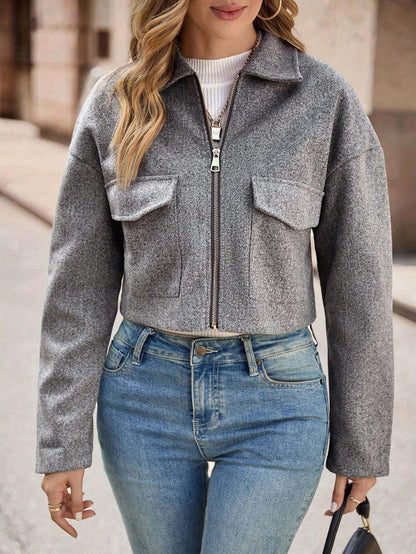 Women's Casual Solid Color Flap Pocket Coat for Fall Winter