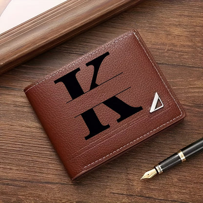 Custom Letter Solid Color Men's Wallet, Black Stylish Foldable Card Holder, Casual Men's Coin Purse, Suitable as a Birthday Gift for Husband, Holiday Anniversary Gift