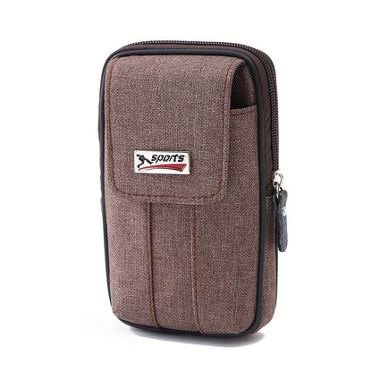 1pc Men's Mobile Phone Bag, Casual Wear Belt Fanny Pack, Canvas Mobile Phone Fanny Pack, Multi-functional Waterproof Mobile Phone Bag, Card Holder, Coin Wallet