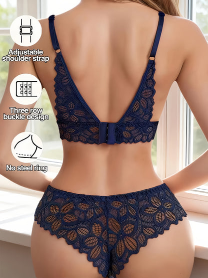 Women's Floral Lace Wireless Bra & Panty Set, Comfortable Fit