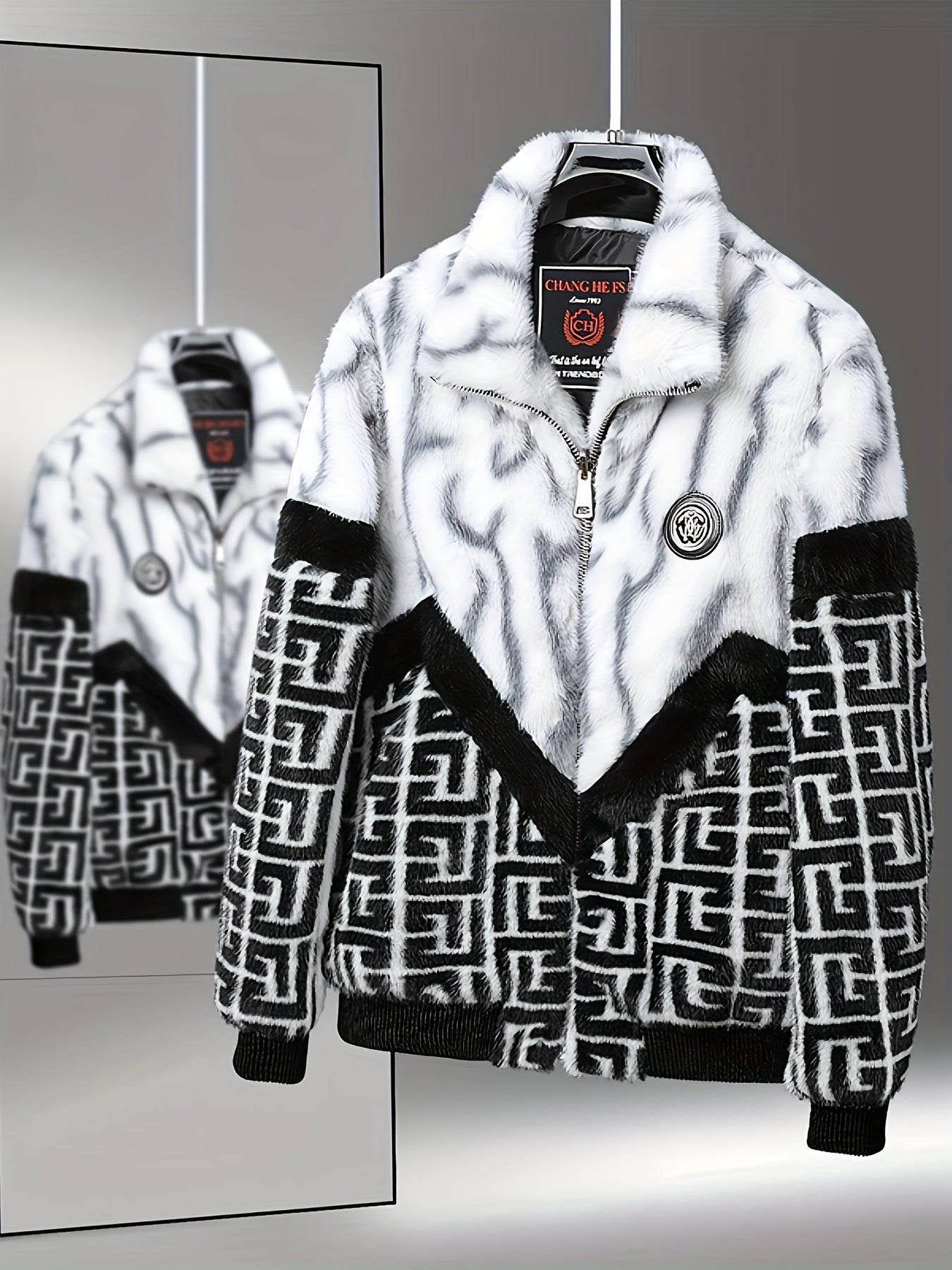 Men'S Winter Jacket - Brown & Black Color Block Coat with Stand-Up Collar, Zipper Closure, Non-Stretch Fabric for Formal & Everyday Cold Weather - Luxury Outerwear for Office, Parties, Casual Outfits, Party Attire, Sophistica