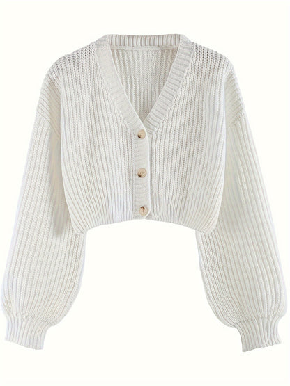 Elegant Drop Shoulder Women's Knit Cardigan with Contrasting Buttons - Long Sleeve, Ribbed Detail, Polyester, Perfect for Fall/Winter