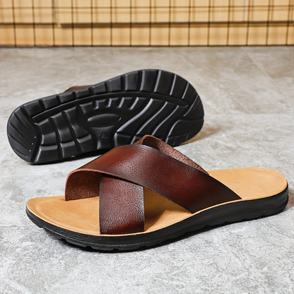 Men's Embroidered Slip-On Slides, Casual Non-Slip Beach Shoes