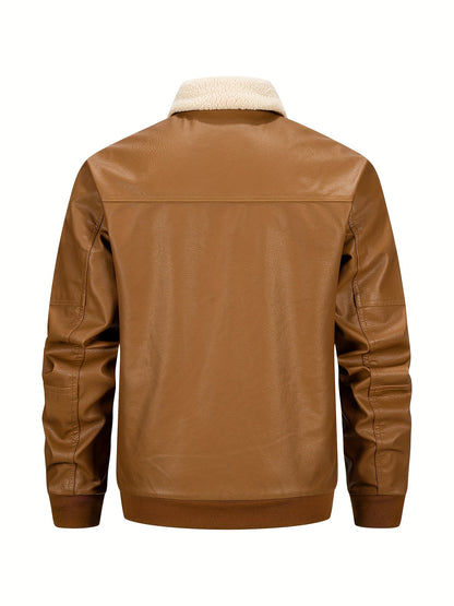 Men's Heavy-Duty Jacket - Thick Collar & Zippered Pockets, Brown/, Motorcycle-Ready Workwear Coat for Construction, Commuting - Non-Stretch Exterior & Polyester Lining - Autumn/Winter Outerwear, Casual Workwear, Embroidered D