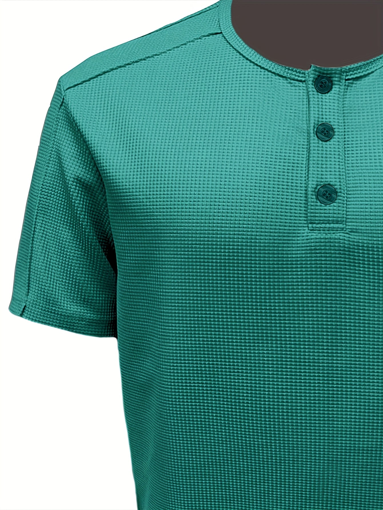 Men'S Long-Sleeve Henry Shirt in Knitted Waffle Style, Featuring Stylish Buttons And a Solid Color, Perfect for High-Quality Casual Outdoor Wear in Spring And Summer.