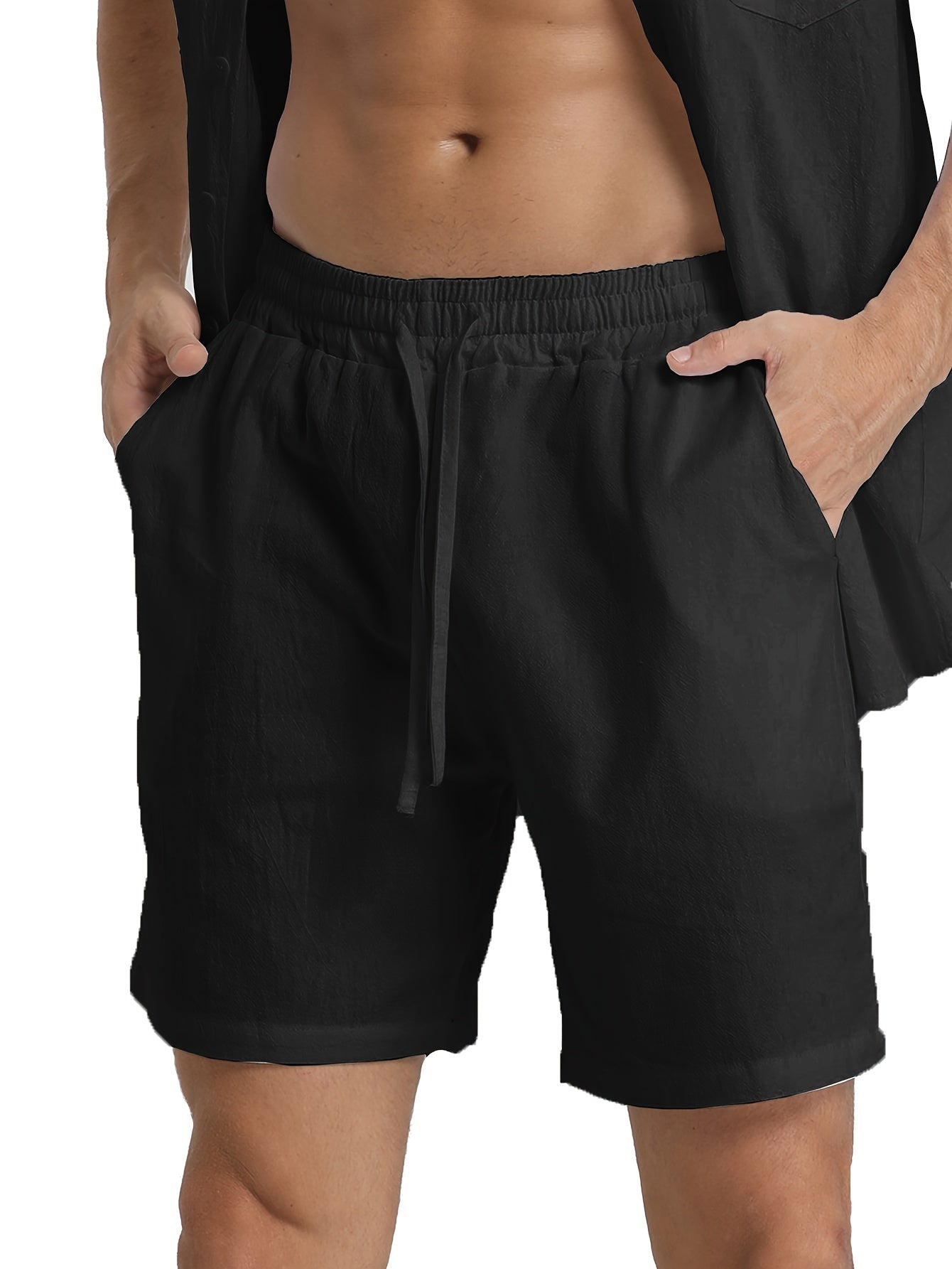 Men's Casual Comfy Cotton Breathable Active Shorts, Chic Drawstring Beach Shorts