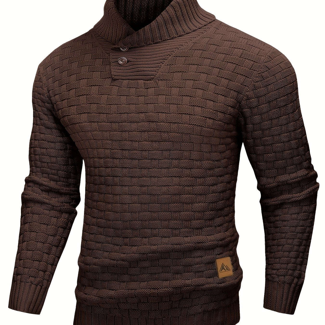 Men's Casual Waffle Pattern High Stretch Sweater, Chic Mature Pullover Sweater For Fall Winter