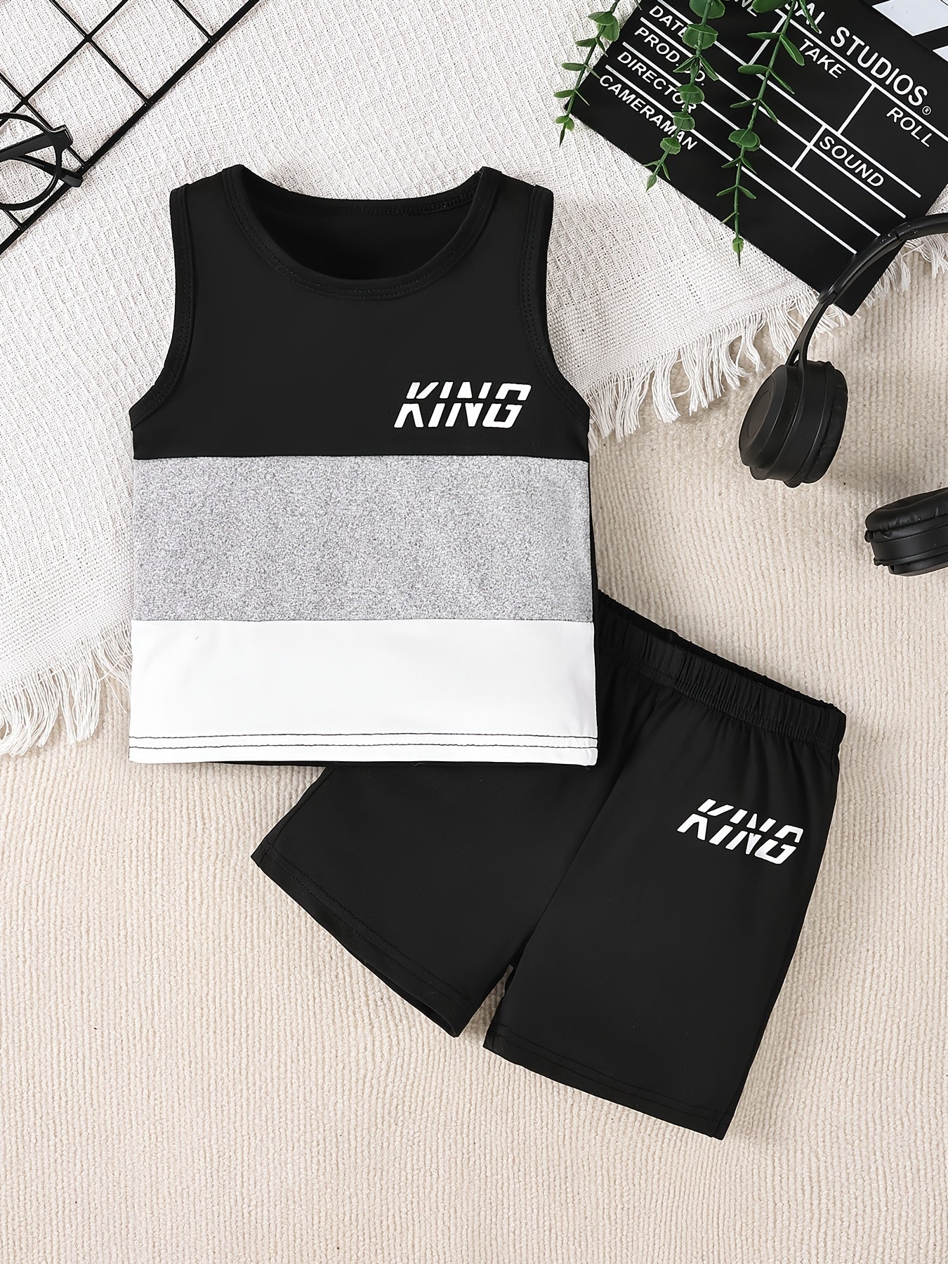 Boys' Casual Tank Top and Shorts Set, Lightweight Polyester