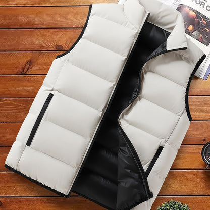 Men's Casual Sleeveless Stand Collar Vest, Thickened Warm Sweater, Autumn Winter Solid Color Zip-up Jacket, Coldproof Outdoor Top, Graphene Warmth, Fashion Webbing, Suitable for Daily Activities, Holiday Gift - ayq