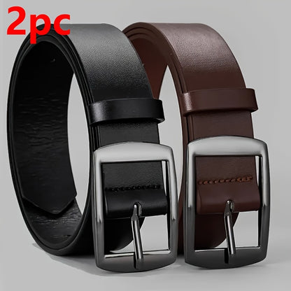 2pcs Luxury Faux Leather Belts with Metal Pin Buckle, Casual Style, Square Button Detail, for Men & Women, Ideal for Valentine'S Day, St. Patrick'S Day, Easter, Mardi Gras Day, Best for Christmas, Perfect for Thanksgiving