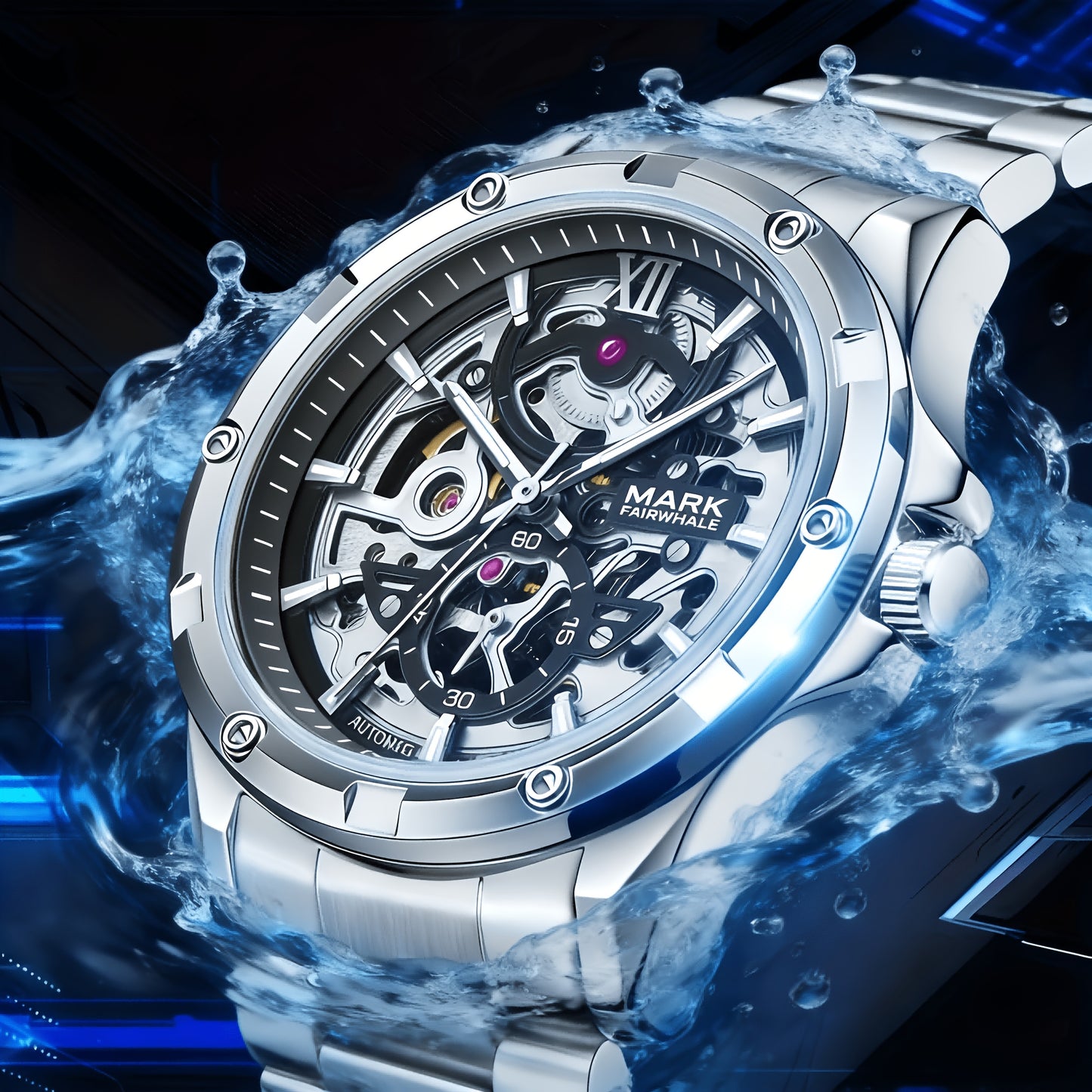 Men’s Mechanical Hollow Skeleton Watch Stainless Steel Business Style