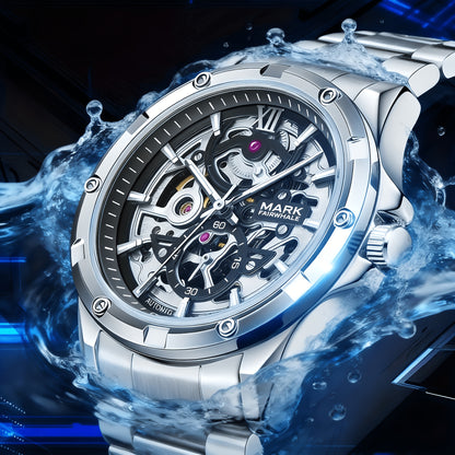 Men’s Mechanical Hollow Skeleton Watch Stainless Steel Business Style
