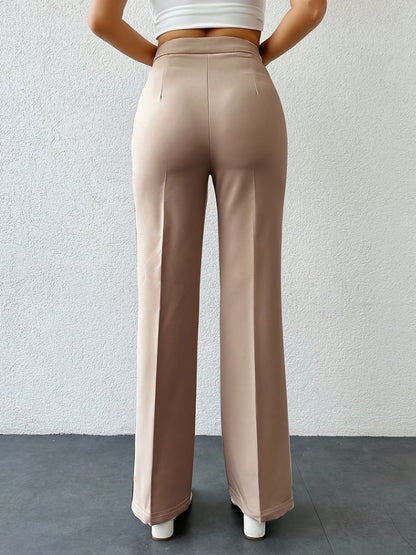 Elegant Women's Solid Color Wide-Leg Pants - High Waist, Straight Leg, Polyester Blend, Machine Washable - Perfect for Fall/Winter, Long Pants