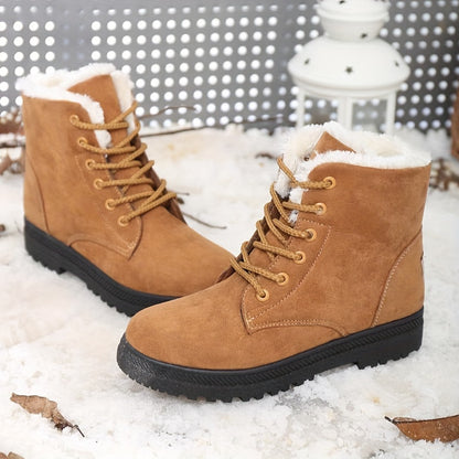 Women'S Ankle Boots - Winter Warm Round Toe Flat Shoes with Lace-Up Closure, Non-Slip Rubber Sole, & Accent - All-Season Casual Boots for Everyday & Formal, Ladies Winter Boots, Outdoor Footwear, Fabric Lined Interior, Outdoo