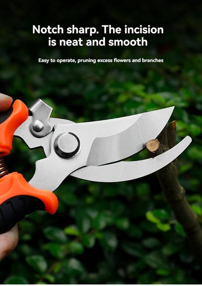 Gardening Scissors | Comfortable Grip, Spring-Assisted, Sharp and Non-Slip, Ideal for Pruning Branches and Flowers, Modern Stainless Steel Blades