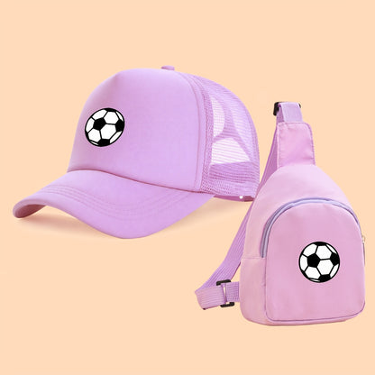 Kids Breathable Soccer Print Baseball Cap & Crossbody Bag Set