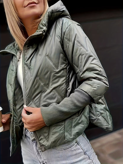 Կանացի թեթև, երկարաթև, գլխարկով և կայծակաճարմանդով բաճկոն - ամենօրյա, միագույն, տաք և նորաձև աշուն/ձմեռ, իդեալական է ամենօրյա հագուստի համար, ամենօրյա ձմեռային հագուստի համար | Գլխարկով և կայծակաճարմանդով բաճկոն | Կայծակաճարմանդով բաճկոն