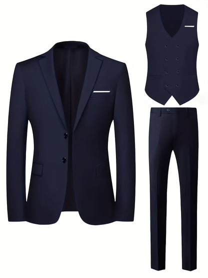 Men's 3-Piece Formal Suit Set with Jacket, Vest & Pants