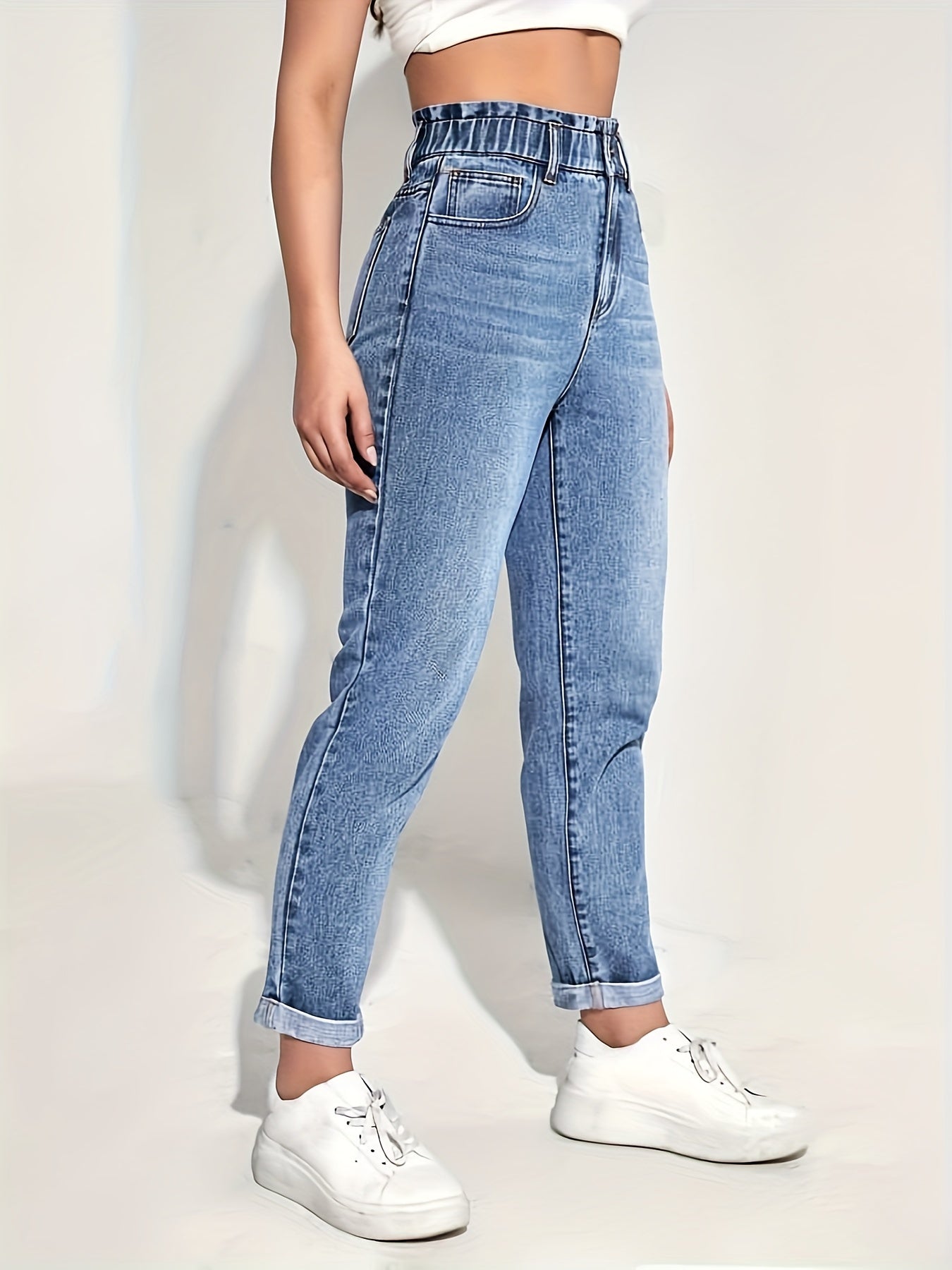 Կանացի Slim-Fit ձգվող ջինսե ջինսեր՝ առաձգական գոտկատեղով - հետույքի բարձրացում, հարմարավետ տեղավորում, լվացվող մեքենայում