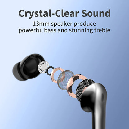 TAGRY Bluetooth Headphones True Wireless Earbuds 60H Playback LED Power Display Earphones with Wireless Charging Case IPX5 Waterproof In-Ear Ear Buds with Mic for TV Smart Phone Laptop Computer Sports