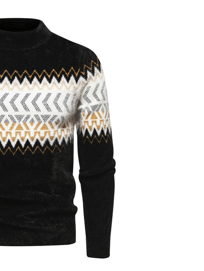 SENMEIGUO տղամարդու ամենօրյա, կլոր վզնոցով տրիկոտաժե սվիտեր՝ հարմարավետ, երկար թևքերով, գծավոր նախշերով, բարձր ձգվող ակրիլային խառնուրդով՝ աշուն/ձմեռ